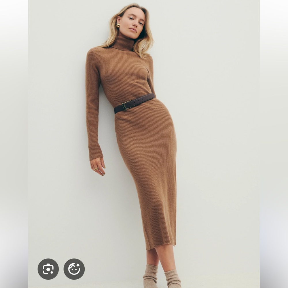NWT RARE Reformation Robin Cashmere Turtleneck Sweater Dress in Camel - S